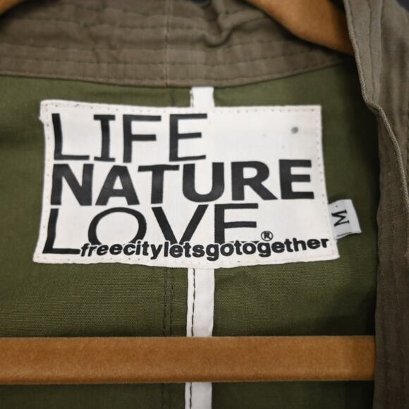 Life Nature Love Military Jacket Medium Army Green Safety Pin Patch Pockets - Picture 13 of 14